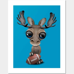 Cute Baby Moose Playing With Football Posters and Art